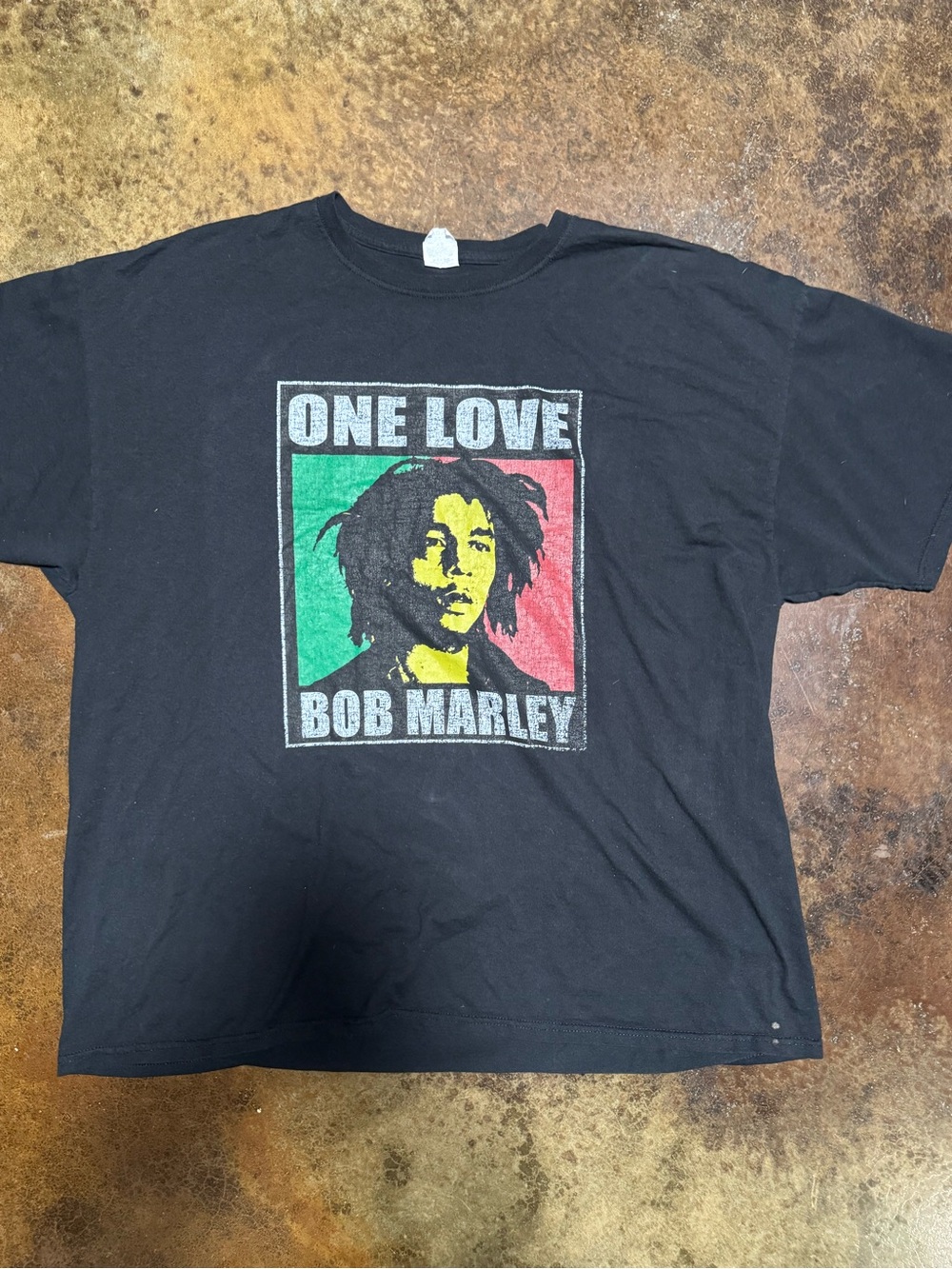 Jerzees Bob Marley 'One Love' Graphic Tee with Red, Green, Yellow Print